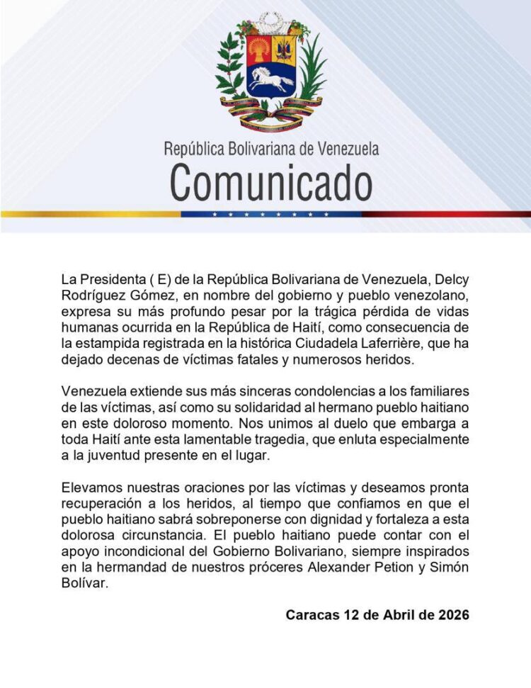 Le Venezuela présente ses condoléances à Haïti après la tragique bousculade à la Citadelle Laferrière