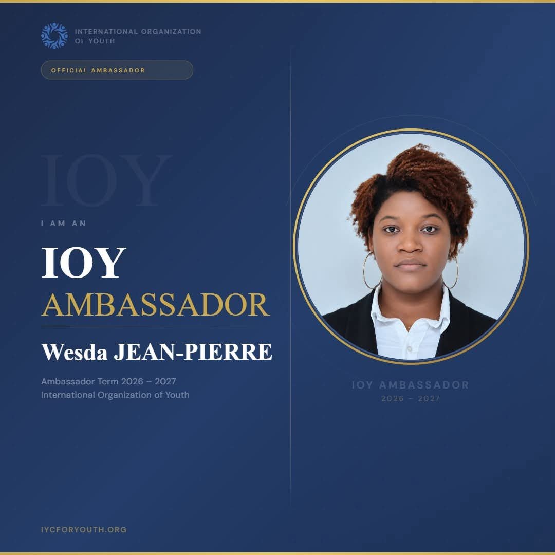 Wesda Jean Pierre nommée ambassadrice de l’International Youth Organization