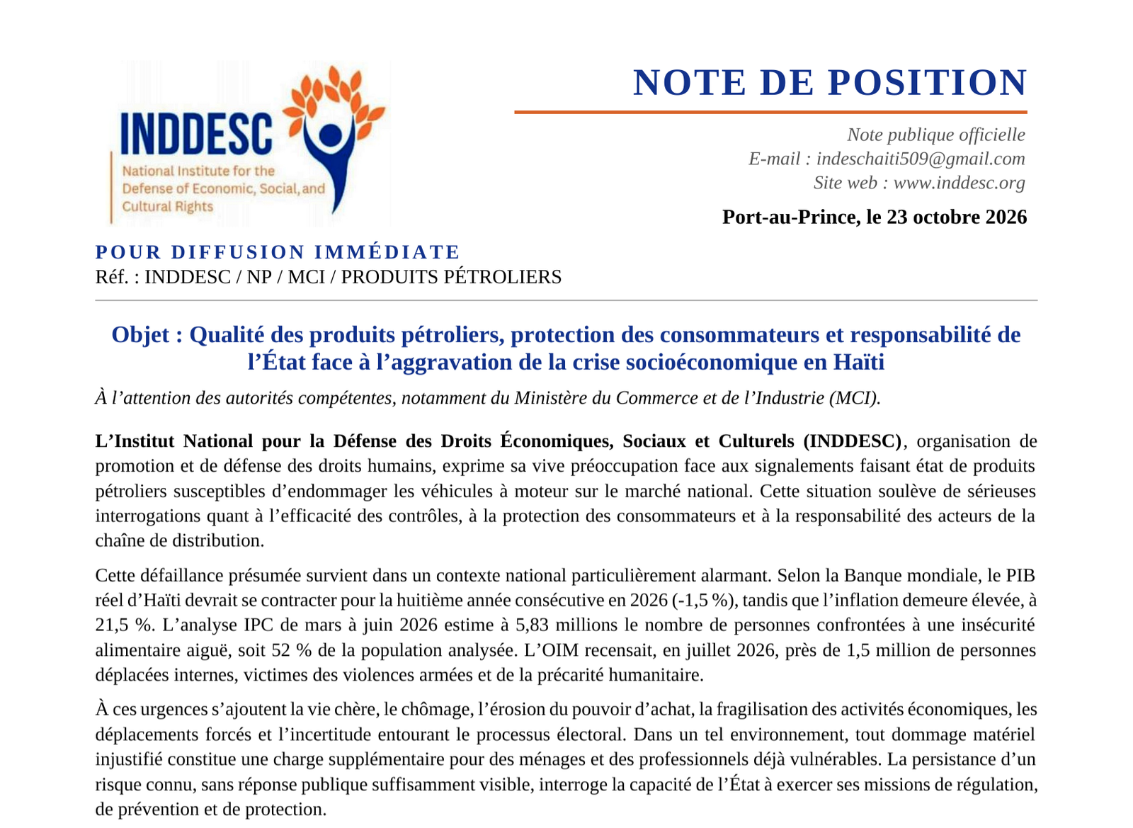 Produits pétroliers en Haïti : l’INDDESC exige la protection des consommateurs